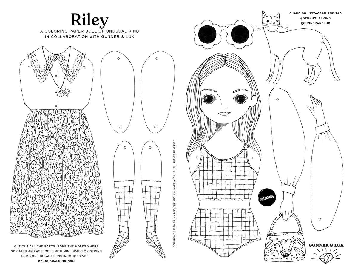 FREE PRINTABLE RILEY PAPER DOLL COLORING SHEET – Gunner and Lux