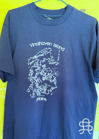 VINTAGE 80's VINALHAVEN ISLAND MAINE NAVY T-SHIRT