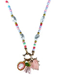 BEADED PEARL FLORAL HEART CHARM NECKLACE