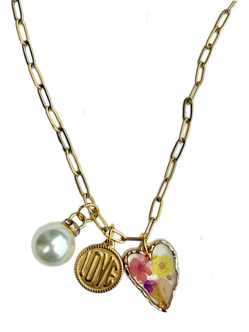 PEARL FLORAL LOVE  NECKLACE