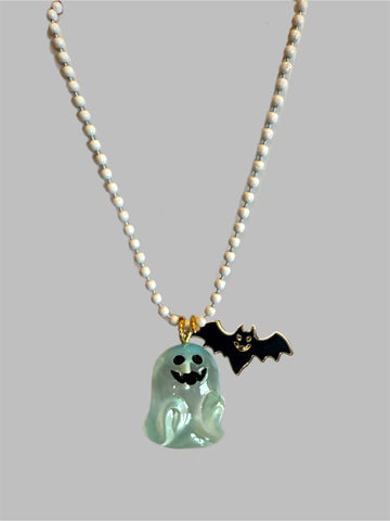 HALLOWEEN GHOST & BAT NECKLACE