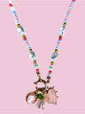 BEADED PEARL FLORAL HEART CHARM NECKLACE
