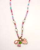 BEADED PEARL FLORAL HEART CHARM NECKLACE