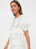 Moon River White Ruffle Eyelet Top