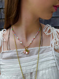 BEADED PEARL FLORAL HEART CHARM NECKLACE
