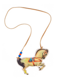 LIGHTNING HORSE NECKLACE WOOD AND LEATHER ROPE