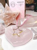 ROSE QUARTZ STAR NECKLACE WITH VELVET DYED RIBBON COLLABORATION WITH BALTIC MERMAID